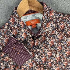 Tallia Shirt Medium Red Blue Colorful Floral Rose Performance Sport Flip Cuff